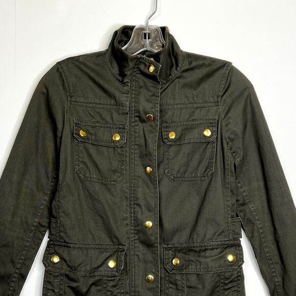 J. Crew Relaxed Boyfriend Field Jacket Green Womens XXS Military Style Cotton - Picture 4 of 12